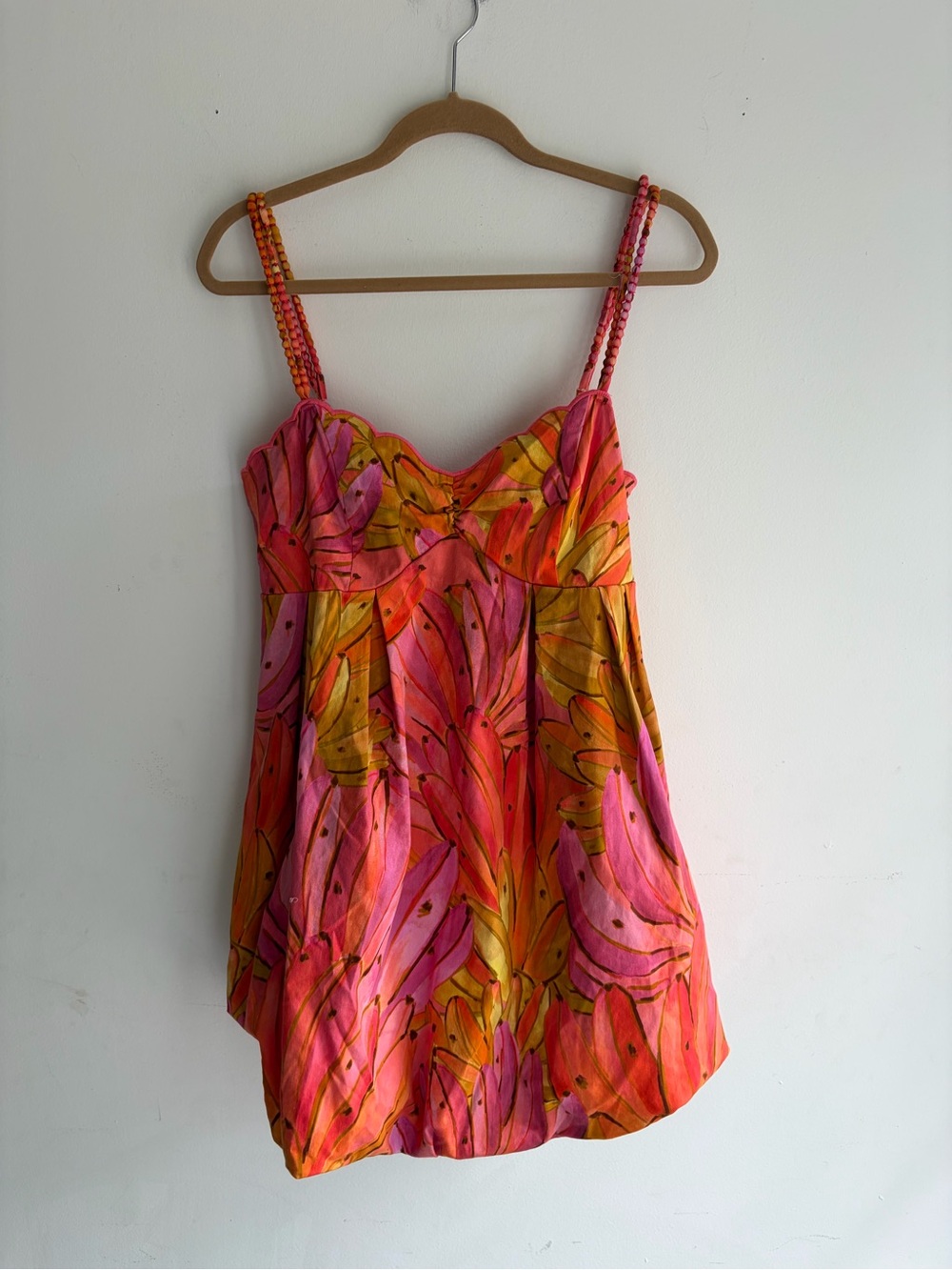 ANTHROPOLOGIE Farm Rio Sleeveless Bubble-Hem Mini Dress Banana Print Size Large - Picture 2 of 6